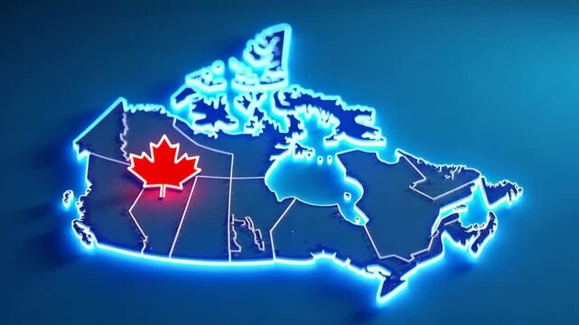 3D Neon Border Map of Canada
