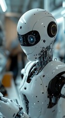Fototapeta premium A humanoid robot with a sleek design and illuminated eyes, showcasing advanced technology.