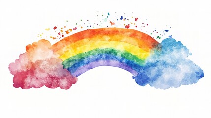Colorful Abstract Watercolor Rainbow with Clouds for Background Design