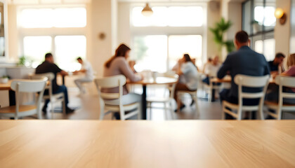 Busy cafe interior, people enjoying a meal or meeting