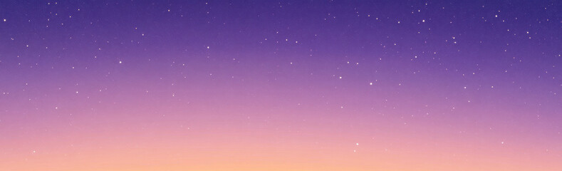 Naklejka premium A vibrant gradient of colors appears in the evening sky as day transitions to night, with stars beginning to twinkle above a tranquil landscape.