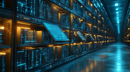 research database interface in white, gold, blue, and silver tones. The design conveys innovation, data integrity, and futuristic technology for groundbreaking analysis