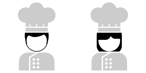 chef kitchen with toque and uniform, food eatery culinary restaurant cook, icon profile in two gender for job profession vector