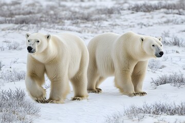 Fototapeta premium Polar Bears in Windswept Arctic Tundra Landscape