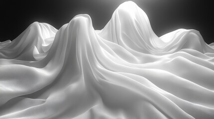 Fototapeta premium Ethereal Flowing White Fabric Mountains in Soft Light Environment