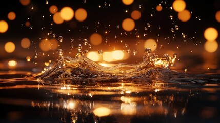 Fizzy soda splash with bubbles, dark background, bright reflections 