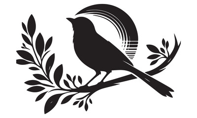 Bird perched serenely on a branch, a vibrant illustration capturing its beauty