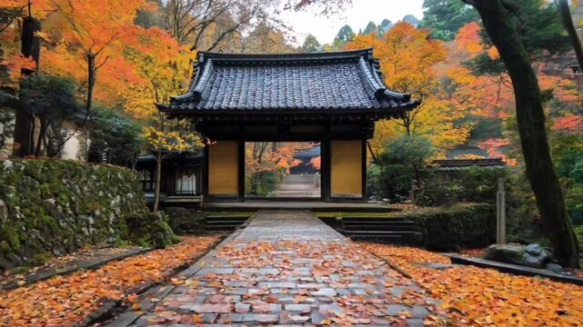 Autumn fall foliage trees and temples in Asia