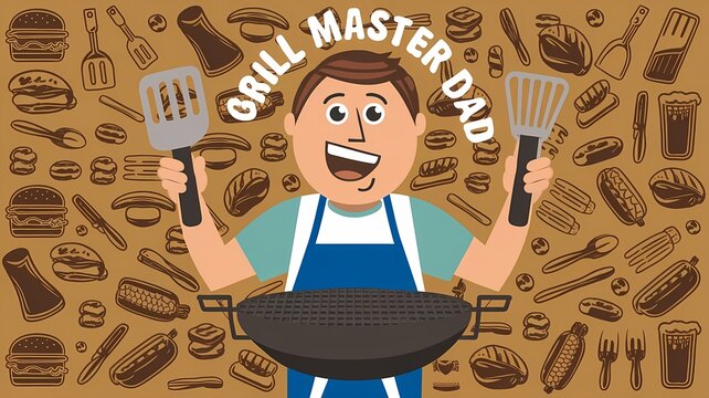 "Grill Master Dad" surrounded by barbecue icons