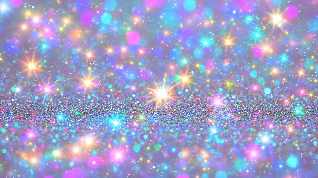 Fototapeta Shining glitter lights. Shimmer hologram pastel crystal texture. Unicorn or mermaid color. Retro disco concept. Rainbow holographic abstract background for design banner, poster, wallpaper