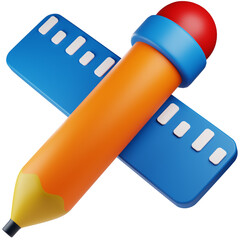 pencil and ruler graphic design 3d icon illustration. 3d design style. 3d rendering
