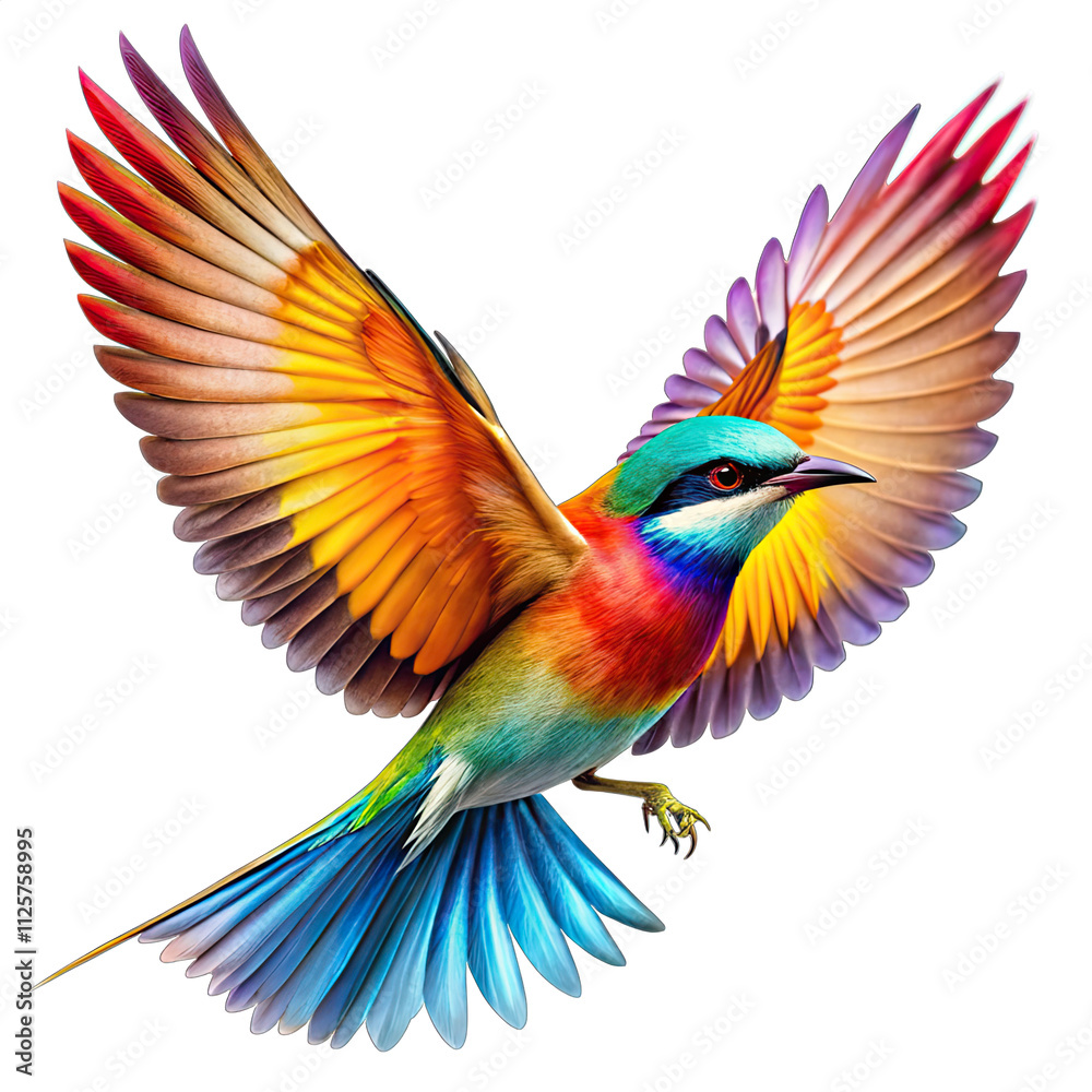 Wall mural a beautiful bird with a striking array of colorful feathers flies gracefully displaying its wings in