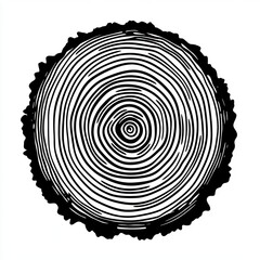 Black and white illustration of tree rings.