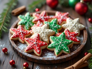 Food Photography A Tray of Decorated Christmas Cookies Winter Holiday Season Table