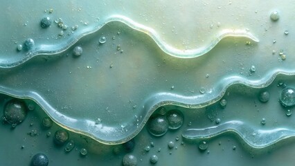 Abstract Teal Textured Glass, Close-up of Wavy Glass with Bubbles