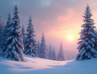 Landscape Photography Winter Mountains Pine Trees Covered Snow Christmas Feel Season