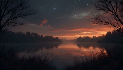 Naklejka premium sunset over the lake