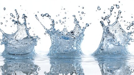 The image shows dynamic splashes of water, creating a visually striking effect against a light background, evoking freshness and movement.