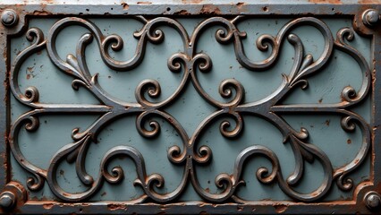 Aged Forged Iron Gate Texture, Rustic Metal Gate with Ornate Design