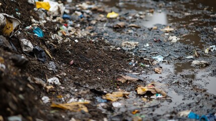 Obraz premium Contaminated Soil with Waste and Pollution Effects