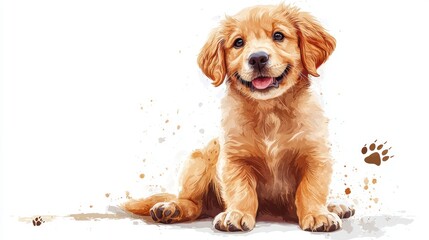 A cute golden retriever puppy sitting happily, showcasing its playful nature.