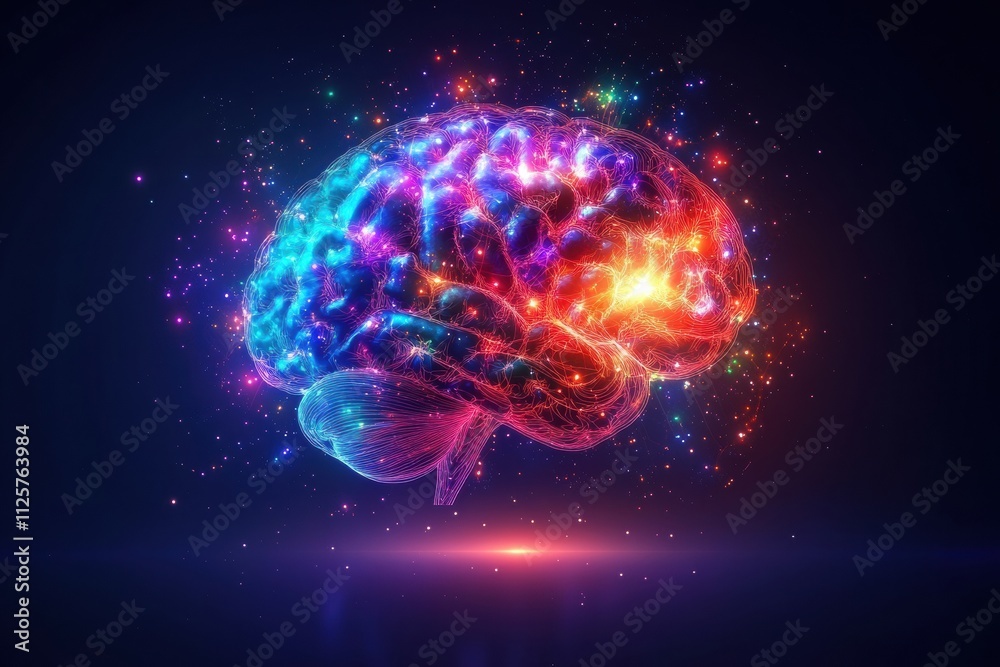 Leinwandbilder this abstract artwork showcases a vibrant human brain composed of luminous neural networks and synap