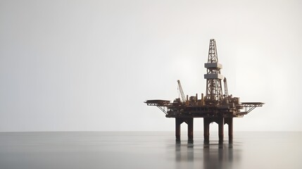 Oil Rig Silhouetted on White Background.