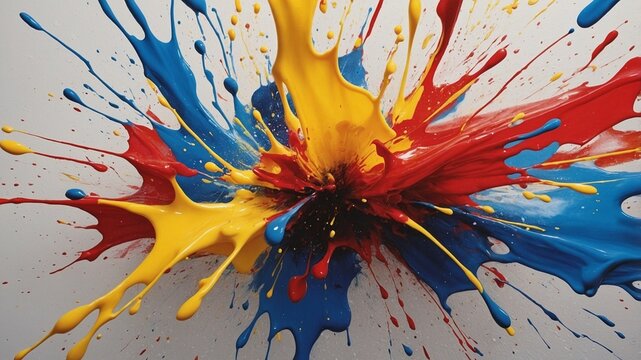 Vibrant Burst of Colourful Paint Splashes in Motion.