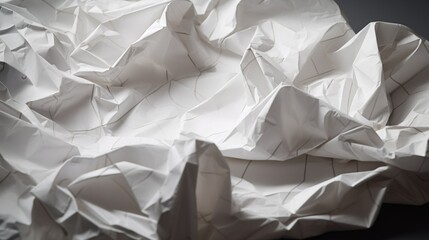 A heavily crumpled white paper with delicate grid lines, The paper texture features pronounced folds and creases