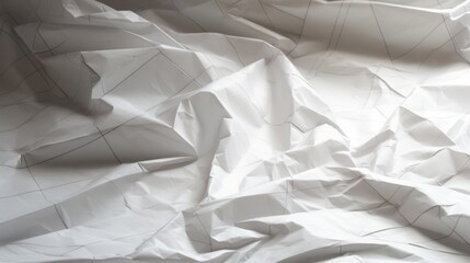 A sheet of crumpled white paper with barely visible grid lines, The texture shows numerous folds and creases