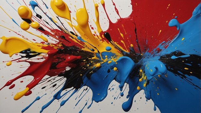 Vibrant Burst of Colourful Paint Splashes in Motion.
