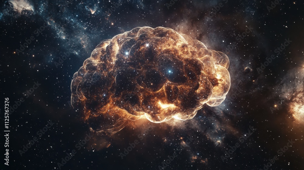Aufkleber A cosmic brain composed of glowing stars and swirling galaxies floats in the vastness of deep space, inviting further exploration and imagination. Generative AI