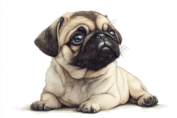 Obraz premium A cute, realistic illustration of a pug puppy lying down.