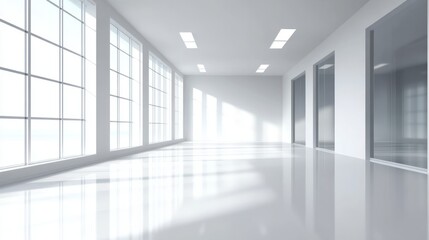 Obraz premium Clean office space with white walls and floors.