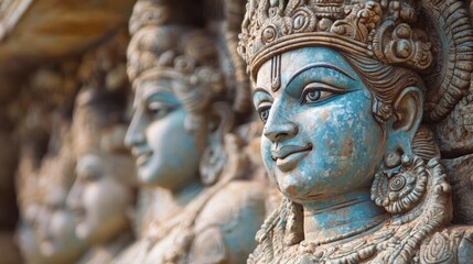 Obraz premium Vishnu is the god of Preservation, the great maintainer who often appears in various incarnations (avatara) to provide salvation for humanity. Some of his best-known avatars, who are tremendously pop 