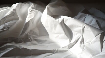 Crumpled white paper with lightly visible grid lines, The texture reveals prominent folds and creases