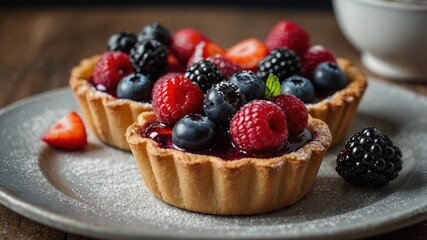 Fresh berry tartlet captured in vertical shot