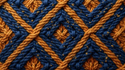 Intricate Indigo & Ochre Handwoven Tapestry Texture