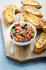 Eggplant caponata with garlic bread