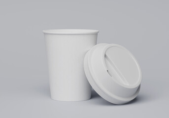 coffee cup with open white lid sleeveless 3D render mock up