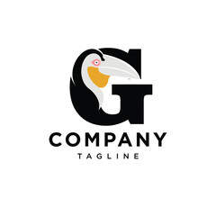 Letter G Pouched Hornbill Logo Icon Vector