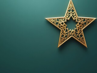 Obraz premium A decorative golden star with intricate patterns against a teal background.