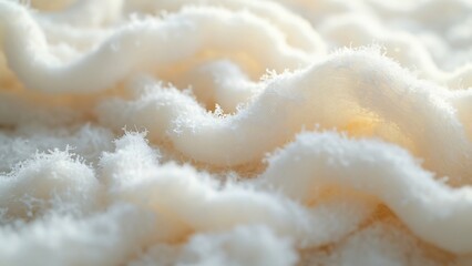 Soft Fluffy Cotton Texture, Delicate White Fibers Close-up