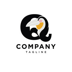 Letter Q Pouched Hornbill Logo Icon Vector