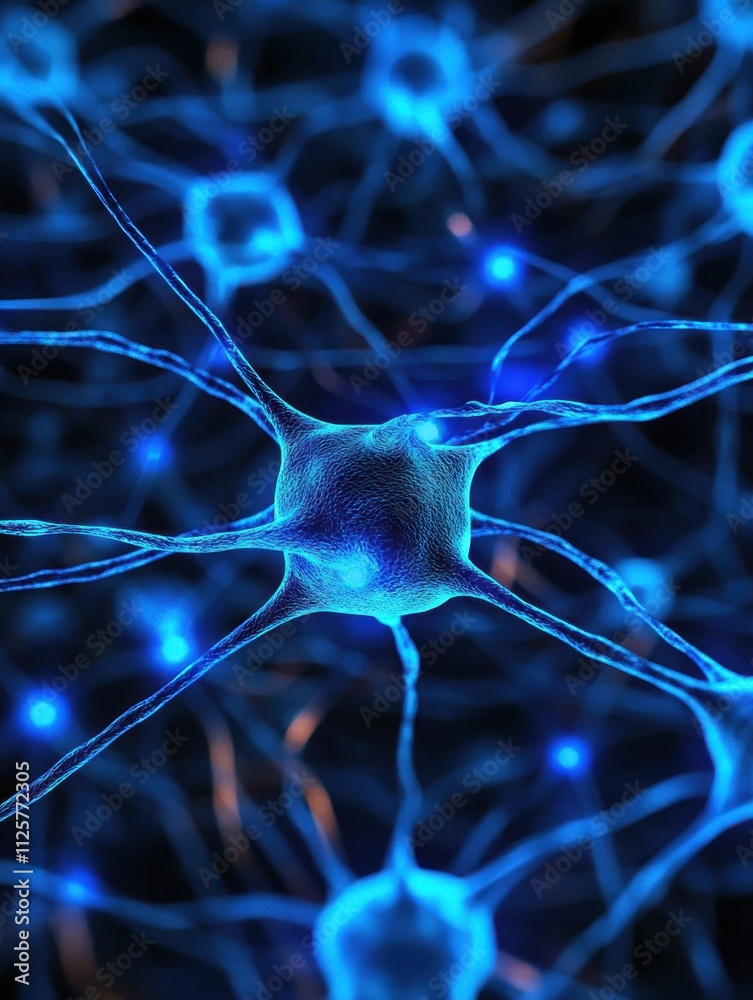 Aufkleber this close-up reveals the intricate neural pathways of a brain highlighted by glowing blue elements,