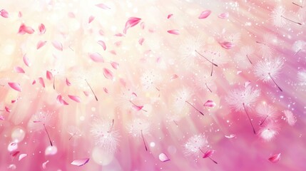 Fototapeta premium Delicate petals float gracefully through a soft, dreamy background of pink light, creating a serene and calming atmosphere.
