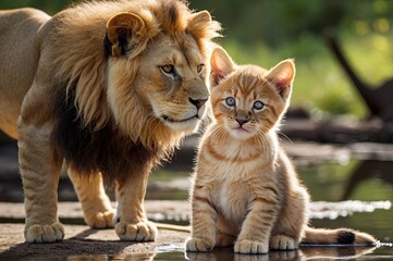 A kitten sees its reflection as a lion