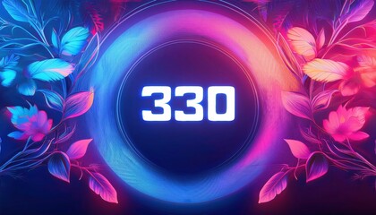 Digital 330: Vibrant neon circle design with a glow-in-the-dark effect, featuring a central 330 number surrounded by stylized floral elements.  A futuristic and trendy aesthetic perfect for tech.
