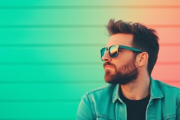 Fototapeta premium Stylish Man with Sunglasses Against Vibrant Gradient Background