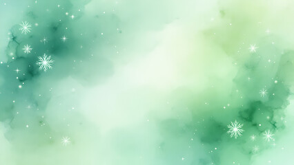 Naklejka premium Green watercolor Christmas background with copyspace and decorated borders.